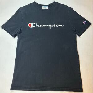 Vintage Champion Tee Shirt Size Small Women's Men's Embroidered Logo 90s Black